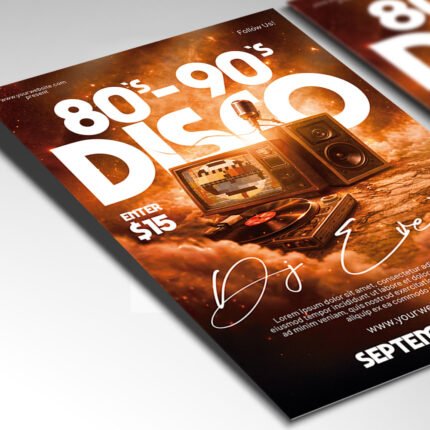 A customizable throwback event flyer showcasing a high-energy pink and teal color palette with professional-grade vintage lighting.