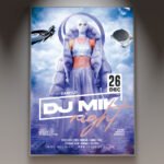 A professional DJ Mik 2026 Flyer Template featuring high-definition 3D microphone graphics, electric neon glow, and bold modern typography.