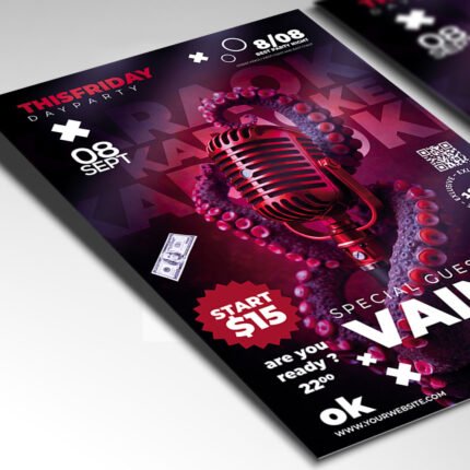 A customizable high-quality music event flyer showcasing a sophisticated purple and pink color palette with professional lighting effects.