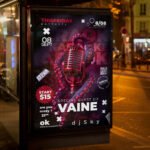 An eye-catching invitation template for a "Karaoke Event" competition, featuring a modern layout and high-resolution textures for bar and lounge promotion.