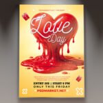 A professional Love Day Cool Party PSD Template featuring neon heart outlines, sleek urban textures, and modern club-style typography.