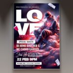 A professional Love Event PSD Template 2026 featuring elegant 3D flowers, champagne gold accents, and sophisticated typography for a gala.