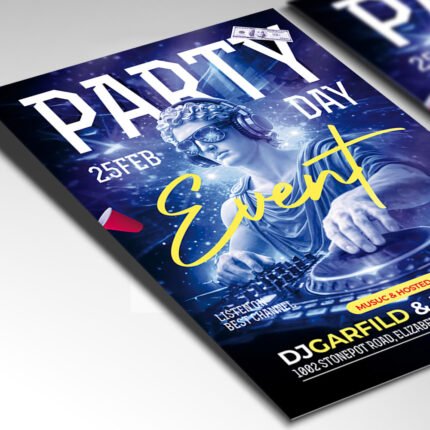 A customizable high-energy party flyer showcasing a sleek, high-gloss layout with professional lighting and depth effects.