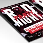 A customizable high-energy party invitation flyer showcasing a deep scarlet and black color palette with high-definition lighting effects.