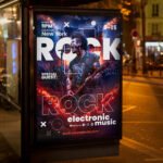An eye-catching invitation template for a "Rock Event" band showcase, featuring a modern gritty layout and high-resolution graphics for event marketing.