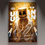 A professional Urban Party Flyer PSD Template featuring a gritty city background, spray-paint textures, and bold street-style typography.