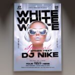 A professional White Event Night 2026 Flyer PSD Template featuring a luxurious all-white design with 3D elements and soft cinematic lighting.