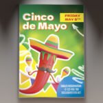 A high-energy 5 de Mayo Bash Flyer PSD Template featuring vibrant Mexican colors, tequila party accents, and festive 2026 branding.