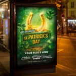 An eye-catching invitation template for a signature "Celebrate Patrick's Day 2026" party, featuring a sleek high-gloss layout and professional lighting effects.
