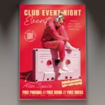 A professional Club Event Disco Flyer PSD Template featuring a high-gloss 3D disco ball, vibrant neon light trails, and bold retro-futuristic typography for a 2026 party.