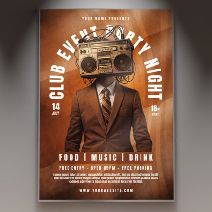 A professional Club Event Party Flyer 2026 PSD Template featuring high-energy 3D abstract textures, cinematic neon lighting, and bold modern typography.