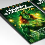 A customizable high-end St. Paddy’s club flyer for 2026 showcasing a vibrant festive aesthetic with professional light flares and high-resolution textures.