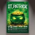 A professional Happy Saint Patrick 2026 Flyer Template featuring premium 3D clovers and golden coin accents with vibrant emerald green lighting.
