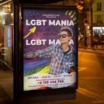 A dynamic "LGBT Mania" party invitation template for 2026 featuring a sleek high-gloss finish and professional layer organization for nightlife marketing.