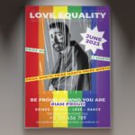 A professional LGBT Pride Day Flyer PSD Template featuring vibrant 2026 rainbow gradients, 3D inclusive symbols, and bold modern typography.
