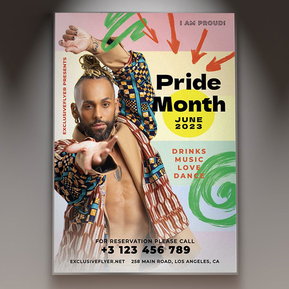pride-month-event-flyer-psd-template-1 A professional Pride Month Event Flyer PSD Template featuring vibrant 2026 rainbow gradients, celebratory particle effects, and bold modern typography.