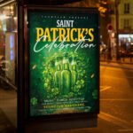 An eye-catching invitation template for a "Saint Patrick’s Day" 2026 party, featuring a sleek high-gloss layout and high-resolution details for pub promotion.
