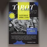 A professional Tarot Cards Flyer PSD Template featuring a mystical spread of illustrated tarot cards and cinematic light flares for a 2026 spiritual event