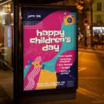 An eye-catching "Children's Day 2026" event invitation template with bright design accents and meticulously organized Photoshop layers for easy editing.