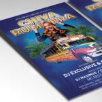 A customizable 2026 Latin party bus poster in PSD format with high-definition textures, organized Photoshop layers, and high-energy graphics.
