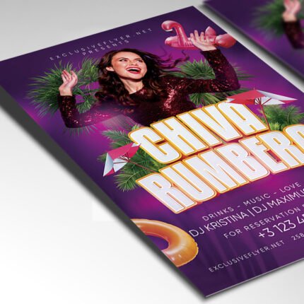 A customizable 2026 Chiva night poster in PSD format with high-definition textures, organized Photoshop layers, and vibrant mobile disco graphics.