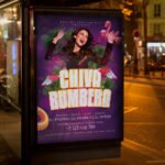 An eye-catching "Chiva Rumbera Night 2026" invitation design showing sharp 300 DPI resolution and a premium layout for Latin nightlife and mobile parties.