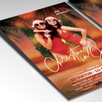 A customizable 2026 mid-year holiday bash poster in PSD format with high-definition textures, icy neon effects, and organized Photoshop layers.