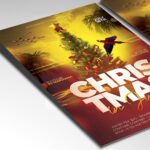 A customizable 2026 Christmas in July poster in PSD format with high-definition festive textures and organized Photoshop layers.