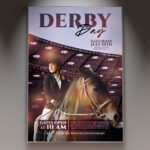 A professional Derby Day Flyer PSD Template featuring a powerful horse racing silhouette, elegant roses, and bold gold 2026 typography.