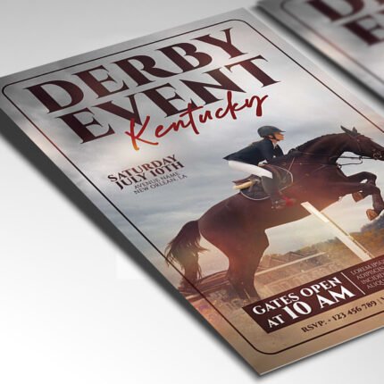 A customizable 2026 horse racing event poster showcasing luxury textures, cinematic light leaks, and sophisticated organized Photoshop layers.