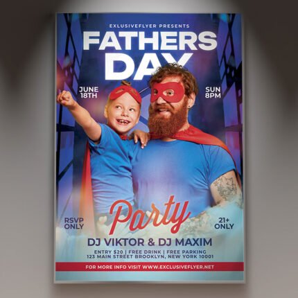 A professional Father's Day Event Flyer PSD Template for 2026 featuring a sophisticated masculine design, premium textures, and bold elegant typography.