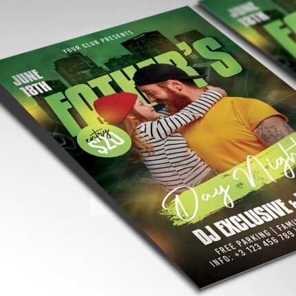 A customizable 2026 Father's Day night celebration poster in PSD format with high-definition lighting effects and organized Photoshop layers for easy editing.