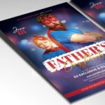 A customizable 2026 Father's Day party poster in PSD format with high-resolution textures, playful design accents, and organized Photoshop layers.