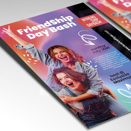 A customizable 2026 Friendship Day bash poster in PSD format with high-definition festive graphics, organized Photoshop layers, and cinematic lighting.
