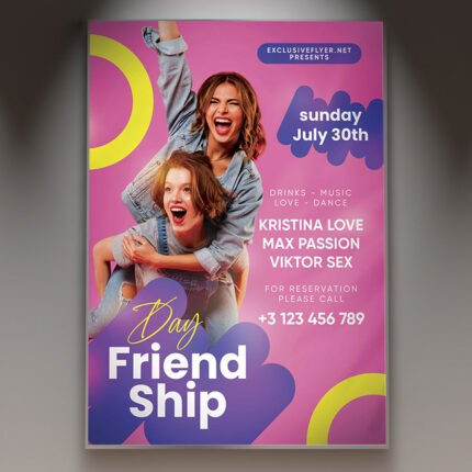 A professional Friendship Day Flyer PSD Template for 2026 featuring a diverse group of friends, warm vibrant colors, and stylish modern typography.