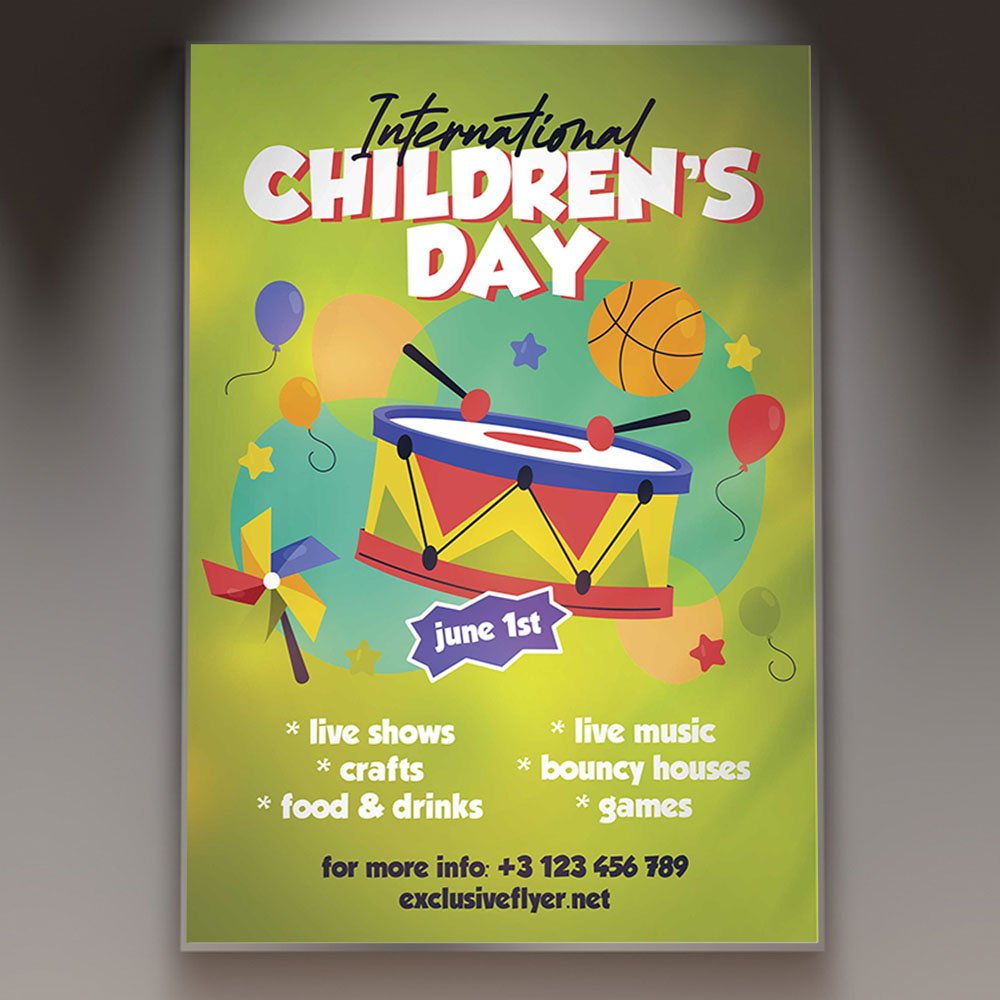 international-childrens-day-flyer-psd-template-1 A professional International Children's Day Flyer PSD Template featuring global 2026 illustrations, vibrant colors, and playful children characters for community events.