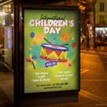 An eye-catching "International Children's Day 2026" event invitation featuring a sleek high-gloss finish and professional layout for schools and NGOs.