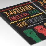 A customizable 2026 Juneteenth event poster in PSD format with high-definition lighting, elegant cultural textures, and organized Photoshop layers.