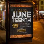 An eye-catching "Juneteenth Celebration 2026" invitation design showing sharp 300 DPI resolution and a premium layout for community block parties and parades.