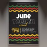 A professional Juneteenth Event Flyer PSD Template for 2026 featuring Pan-African colors, celebratory textures, and bold modern typography for community gatherings.