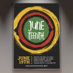 A professional Juneteenth Party Flyer PSD Template for 2026 featuring vibrant Pan-African colors, celebratory lighting, and bold modern typography for a high-energy bash.