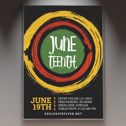 A professional Juneteenth Party Flyer PSD Template for 2026 featuring vibrant Pan-African colors, celebratory lighting, and bold modern typography for a high-energy bash.