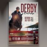 A professional Kentucky Derby Day Flyer PSD Template for 2026 featuring elegant horse racing silhouettes, classic roses, and sophisticated Southern-style typography.