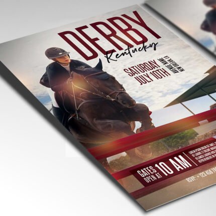 A customizable 2026 Kentucky Derby event poster with high-definition horse racing graphics, mint julep icons, and organized Photoshop layers.
