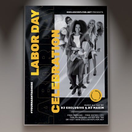 A professional Labor Day Celebration Flyer PSD Template for 2026 featuring a vibrant Americana theme, warm sunset lighting, and bold modern typography.