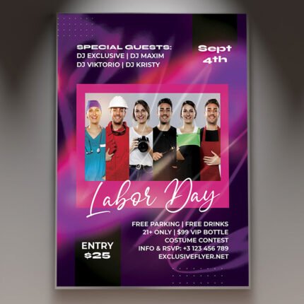 A professional Labor Day Sale Flyer PSD Template for 2026 featuring bold discount typography, vibrant Americana accents, and a clean retail layout.