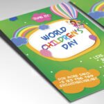 A customizable 2026 children's rights event flyer showcasing a clean whimsical layout with high-definition textures and editable Photoshop text layers.