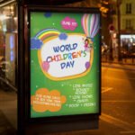 An eye-catching World Children's Day invitation for a 2026 community fair, featuring a bright, high-gloss finish and professional design elements for social media.