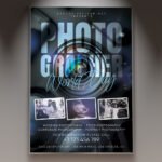 A professional World Photography Day Flyer PSD Template for 2026 featuring a cinematic camera lens focus, sleek dark aesthetic, and modern artistic typography.