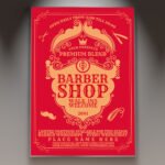 A professional Barbershop Haircut Flyer PSD Template for 2026 featuring a classic vintage aesthetic, sharp grooming graphics, and bold masculine typography.